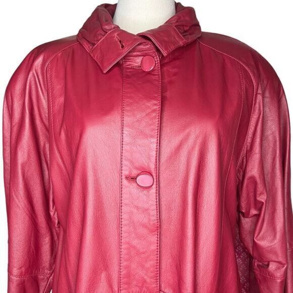PELLE Red Leather Mid Length‎ Jacket Fully Lined Shoulder Pads Size Medium - Picture 7 of 12